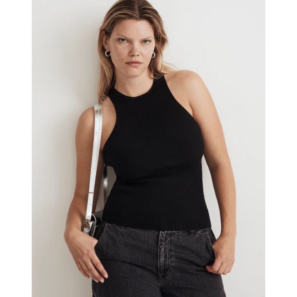 NWT! MADEWELL The‎ Signature Knit Cutaway Sweater Tank BLACK/XS